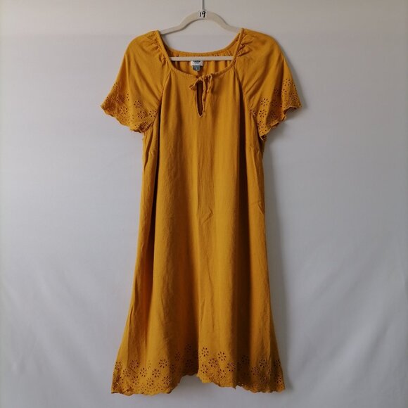 Old Navy Women's Yellow Linen-Blend Cutwork-Embellished Shift Dress Size Large - Picture 1 of 6